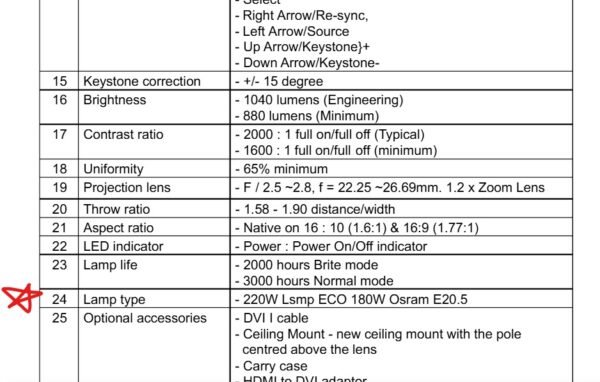 Original Optoma HD72 projector lamp with service manual