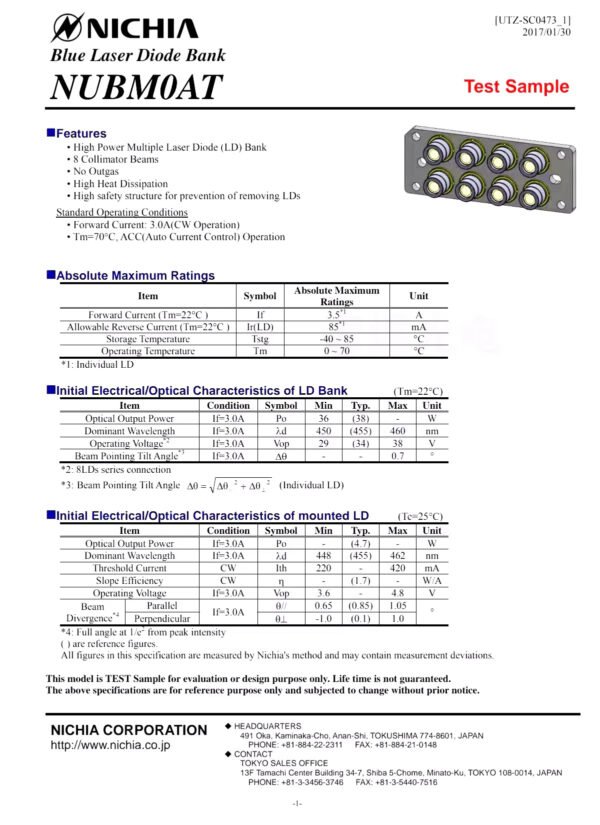 NUBM0A laser diode bank - datasheet