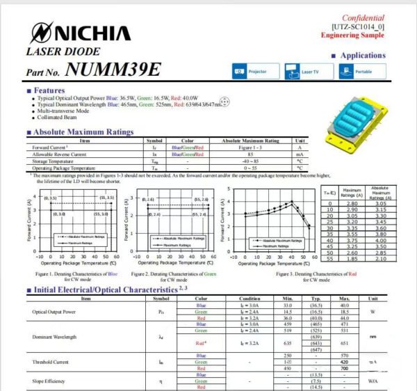 NICHIA NUMM39 Multiple Laser didoe Array Bank | RGB Laser Light Source, 3-Color - Image 2