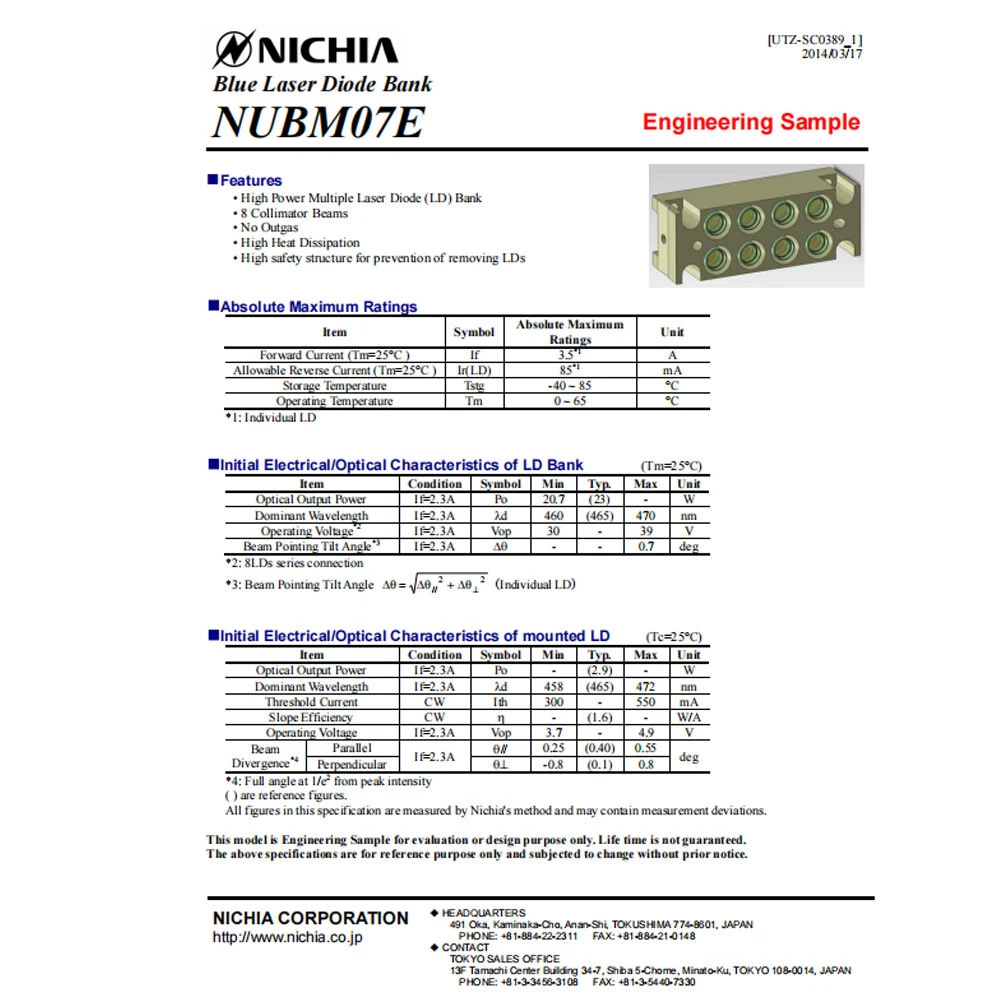 NICHIA NUBM07 Laser Unit | 465nm, 23W Nichia High Power Blue LD Array - Image 3