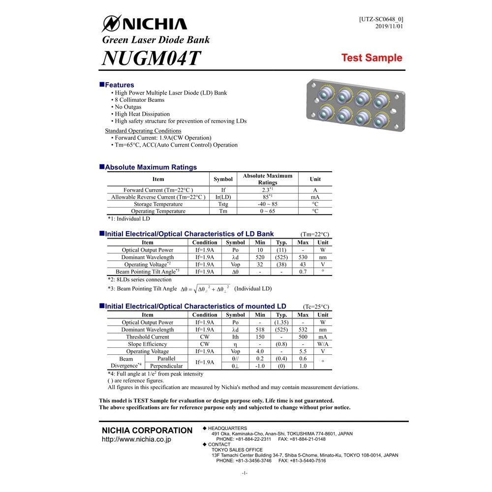 Nichia NUGM04 Laser Module | Green | 525nm 11W - Image 2