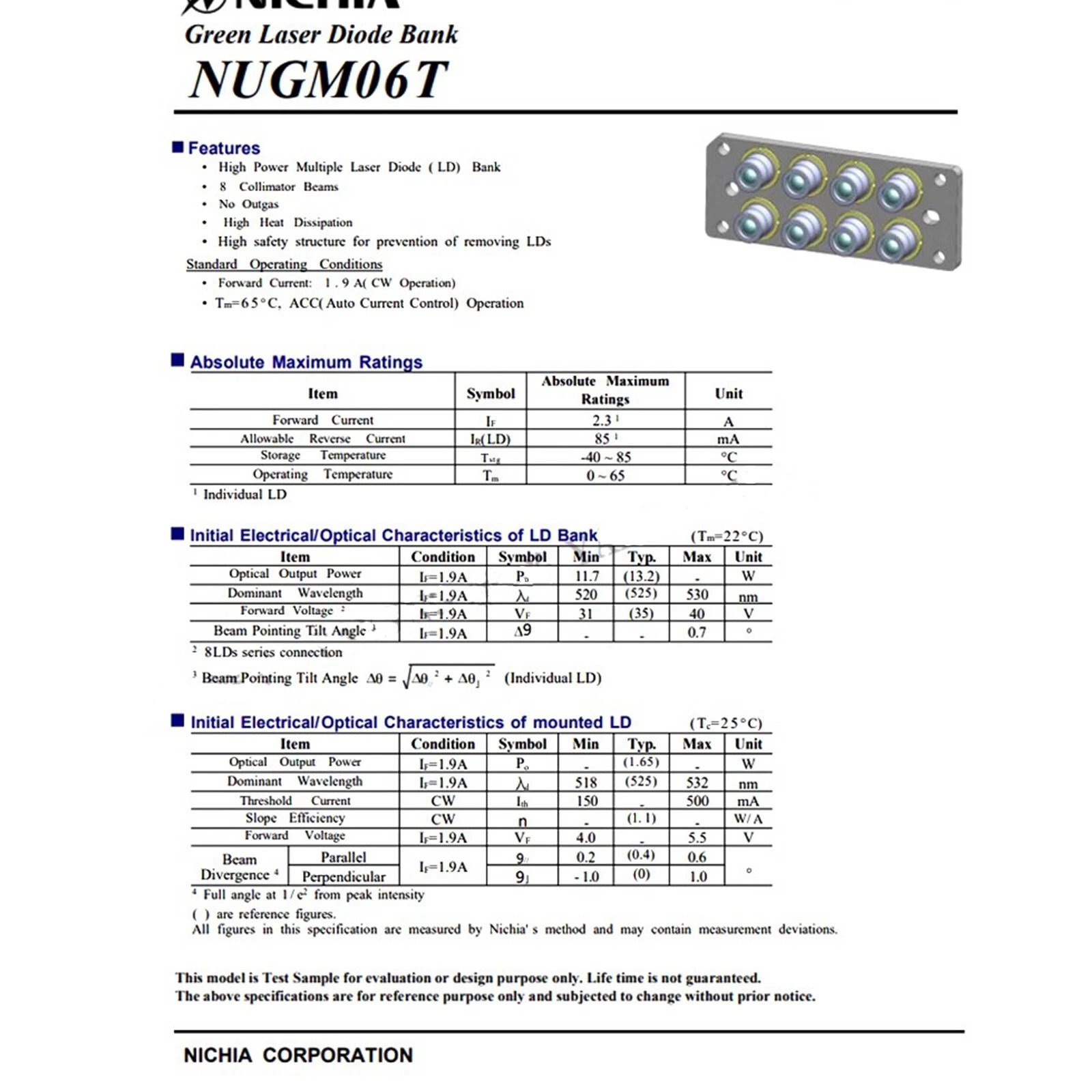 Nichia NUGM06 Green Laser Diode Bank | 525nm 13.2W - Image 3