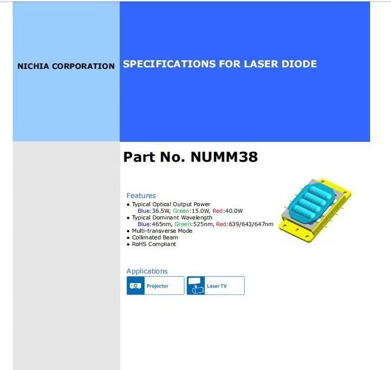 NICHIA NUMM38 Multiple Laser didoe | Projector Laser Light Source, 3-Color - Image 2